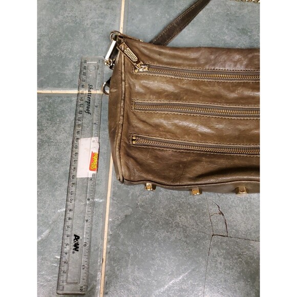Rebecca Minkoff Crossbody Brown Bag Purse 3 Gold Zippers Detachable Chain Strap - Picture 5 of 8